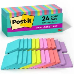 Post-it Super Sticky Notes, 3" x 3", Supernova Neons Collection, 70 Sheet/Pad, 24 Pads/Pack (654-24SSMIA-CP)