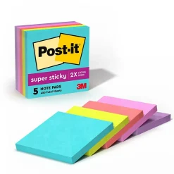 Post-it Super Sticky Notes, 3" x 3", Supernova Neons Collection, 90 Sheet/Pad, 5 Pads/Pack (654-5SSMIA)