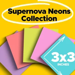 Post-it Super Sticky Notes, 3" x 3", Supernova Neons Collection, 90 Sheet/Pad, 5 Pads/Pack (654-5SSMIA)