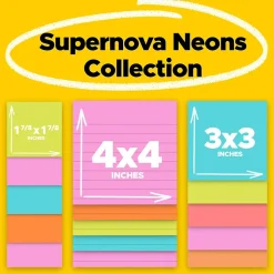 Post-it Super Sticky Notes, Supernova Neons Collection, 45 Sheet/Pad, 15 Pads/Pack (4423-15SSMIA)