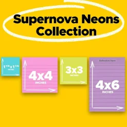 Post-it Super Sticky Notes, Assorted Sizes, Supernova Neons Collection, 45 Sheet/Pad, 4 Pads/Pack (4622-SSMIA)