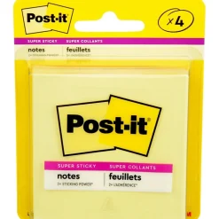 Post-it Super Sticky Notes, 3" x 3", Canary Yellow, 4 Pads/Pack, 45 Sheets/Pad (3321-4SSCY)