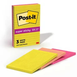 Post-it Super Sticky Notes, 4" x 6", Summer Joy Collection, Lined, 90 Sheet/Pad, 3 Pads/Pack (660-3SSJOY)