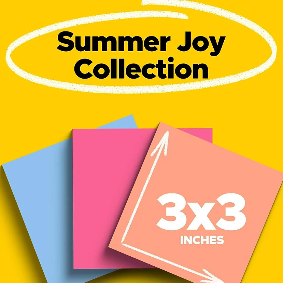 Post-it Super Sticky Notes, 3" x 3", Summer Joy Collection, 45 Sheet/Pad, 3 Pads/Pack (3321-SSJOY)