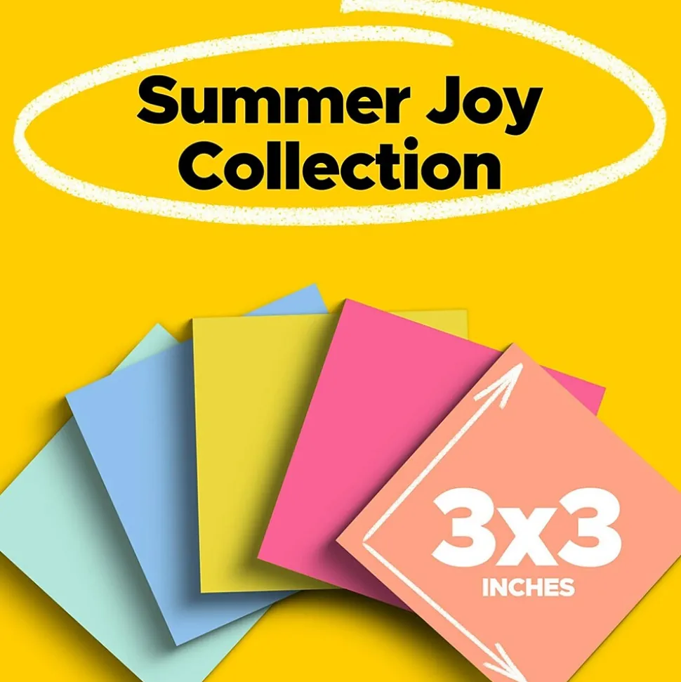 Post-it Super Sticky Notes, 3" x 3", Summer Joy Collection, 90 Sheet/Pad, 12 Pads/Pack (654-12SSJOY)