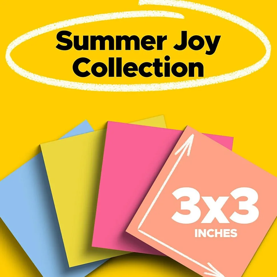 Post-it Super Sticky Notes, 3" x 3", Summer Joy Collection, 70 Sheet/Pad, 24 Pads/Pack (654-24SSJOY-CP)