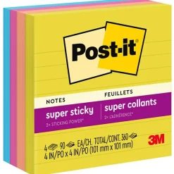 Post-it Super Sticky Notes, 4" x 4", Summer Joy Collection, Lined, 90 Sheet/Pad, 4 Pads/Pack (675-4SSJOY)