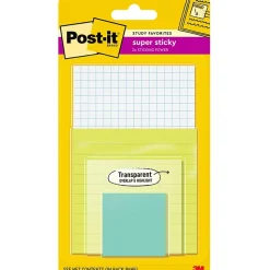 Post-it Super Sticky Notes with Transparent Notes, Assorted Collection, 45 Sheet/Pad, 4 Pads/Pack (4622-SSGRID-TR)