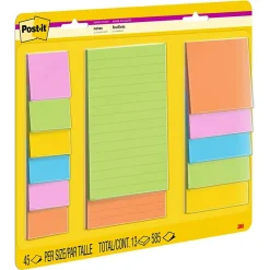 Post-it Super Sticky Notes, Assorted Sizes, Energy Boost, Lined & Unlined, 45 Sheets/Pad , 13 Pads/Pack (4623-13SSAU)