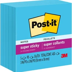 Post-it Super Sticky Notes, 3" x 3", Blue Paradise, 90 Sheet/Pad, 5 Pads/Pack (654-5SSBE)
