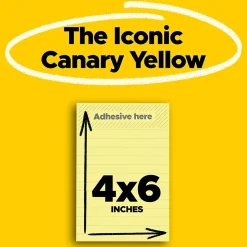 Post-it Super Sticky Notes, 4" x 6", Canary Collection, Lined, 90 Sheet/Pad, 5 Pads/Pack (6605SSCY)