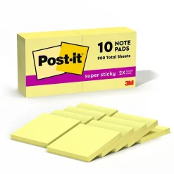 Post-it Super Sticky Notes, 3" x 3", Canary Collection, 90 Sheet/Pad, 10 Pads/Pack (654-10SSCY)