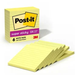 Post-it Super Sticky Notes, 4" x 4", Canary Collection, Lined, 90 Sheet/Pad, 6 Pads/Pack (675-6SSCY)