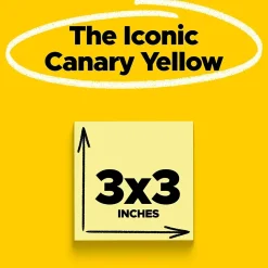 Post-it Super Sticky Notes, 3" x 3", Canary Collection, 90 Sheet/Pad, 12 Pads/Pack (65412SSCY)