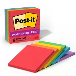 Post-it Super Sticky Notes, 4" x 4", Playful Primaries Collection, Lined, 90 Sheet/Pad, 6 Pads/Pack (6756SSAN)