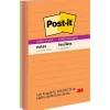 Post-it Super Sticky Notes, 4" x 6", Energy Boost Collection, Lined, 90 Sheet/Pad, 3 Pads/Pack (6603SSUC)