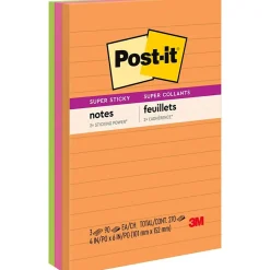 Post-it Super Sticky Notes, 4" x 6", Energy Boost Collection, Lined, 90 Sheet/Pad, 3 Pads/Pack (6603SSUC)