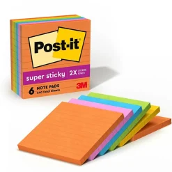 Post-it Super Sticky Notes, 4" x 4", Energy Boost Collection, Lined, 90 Sheet/Pad, 6 Pads/Pack (6756SSUC)