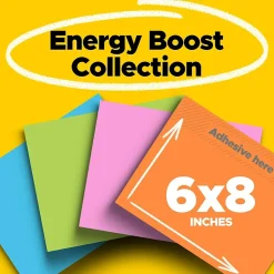Post-it Super Sticky Notes, 8" x 6", Energy Boost Collection, 45 Sheet/Pad, 4 Pads/Pack (6845SSP)