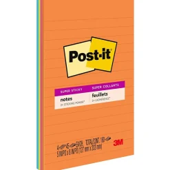 Post-it Super Sticky Notes, 5" x 8", Energy Boost Collection, Lined, 45 Sheet/Pad, 4 Pads/Pack (5845SSUC)