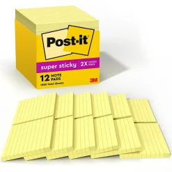 Post-it Super Sticky Notes, 4" x 4", Canary Collection, Lined, 90 Sheet/Pad, 12 Pads/Pack (675-12SSCP)