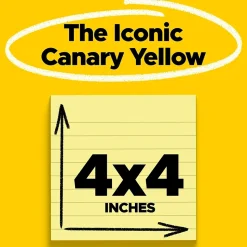 Post-it Super Sticky Notes, 4" x 4", Canary Collection, Lined, 90 Sheet/Pad, 12 Pads/Pack (675-12SSCP)