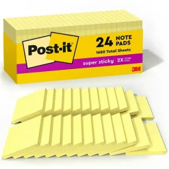 Post-it Super Sticky Notes, 3" x 3", Canary Collection, 90 Sheet/Pad, 24 Pads/Pack (65424SSCP)