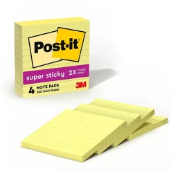 Post-it Super Sticky Notes, 4" x 4", Canary Collection, Lined, 90 Sheet/Pad, 4 Pads/Pack (675-4SSCY)