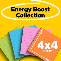 Post-it Super Sticky Notes, 4" x 4", Energy Boost Collection, Lined, 90 Sheet/Pad, 4 Pads/Pack (675-4SSUC)
