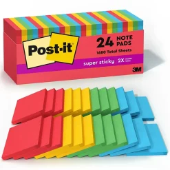 Post-it Super Sticky Notes, 3" x 3", Playful Primaries Collection, 70 Sheet/Pad, 24 Pads/Pack (65424SSANCP)