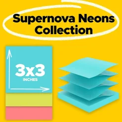 Post-it Super Sticky Pop-up Notes, 3" x 3", Supernova Neons Collection, 90 Sheets/Pad, 18 Pads/Pack (R330-18SSMIACP)