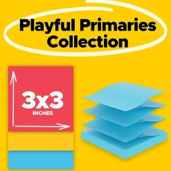 Post-it Super Sticky Pop-up Notes, 3" x 3", Playful Primaries Collection, 90 Sheet/Pad, 10 Pads/Pack (R33010SSAN)