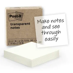 Post-it Transparent Notes, 2.8" x 2.8", Assorted Collection, 30 Sheet/Pad, 10 Pads/Pack (600-TRSPT-10P)
