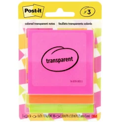 Post-it Transparent Notes, 2.8" x 2.8", Assorted Collection, 30 Sheet/Pad, 3 Pads/Pack (600-3COL)