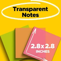 Post-it Transparent Notes, 2.8" x 2.8", Assorted Collection, 30 Sheet/Pad, 3 Pads/Pack (600-3COL)
