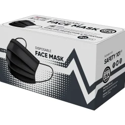 PPE Mask USA Disposable Surgical Cloth Face Mask, One Size, Black, 50/Box, 10 Boxes/Pack (TBN203208)