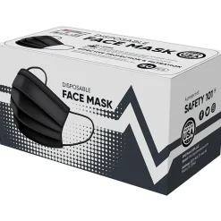 PPE Mask USA Disposable Surgical Cloth Face Mask, One Size, Black, 50/Box, 30 Boxes/Pack (TBN203204)