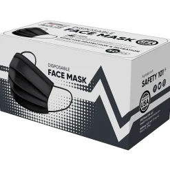 PPE Mask USA Disposable Surgical Cloth Face Mask, One Size, Black, 50/Box, 20 Boxes/Pack (TBN203203)