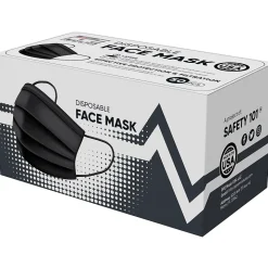 PPE Mask USA 3-ply Disposable Surgical Face Mask, Adult, Black, 50/Box (SMN200057)