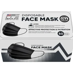 PPE Mask USA 3-ply Disposable Surgical Face Mask, Adult, Black, 50/Box (SMN200057)