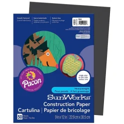 Prang 9" x 12" Construction Paper, Black, 50 Sheets/Pack, 10 Packs (PAC6303-10)