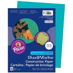 Prang® Construction Paper, Turquoise, 9" x 12", 50 Sheets Per Pack, 10 Packs (PAC7703-10)