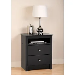 Prepac™ 28" Sonoma Tall 2 Drawer Nightstand With Open Shelf, Black (BDC-2428)