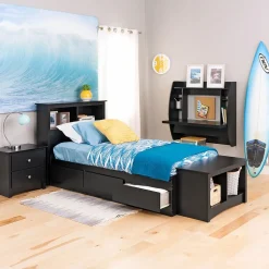 Prepac 42'' W L-Shape Metal Contemporary Wall Mounted Desk, Black (BEHW-0200-1)