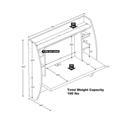 Prepac 42'' W L-Shape Metal Contemporary Wall Mounted Desk, Black (BEHW-0200-1)