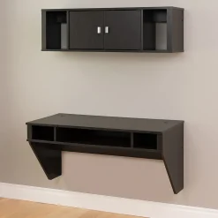 Prepac Designer Floating Desk & Hutch Set, Washed Black (HRHW-0501-2M)