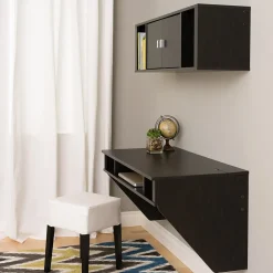 Prepac Designer Floating Desk & Hutch Set, Washed Black (HRHW-0501-2M)