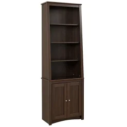 Prepac™ Tall Slant Back Bookcase With 2 Shaker Doors, Espresso