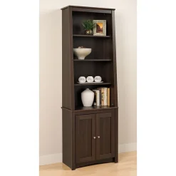 Prepac™ Tall Slant Back Bookcase With 2 Shaker Doors, Espresso