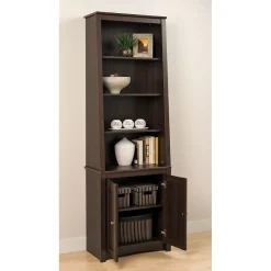 Prepac™ Tall Slant Back Bookcase With 2 Shaker Doors, Espresso